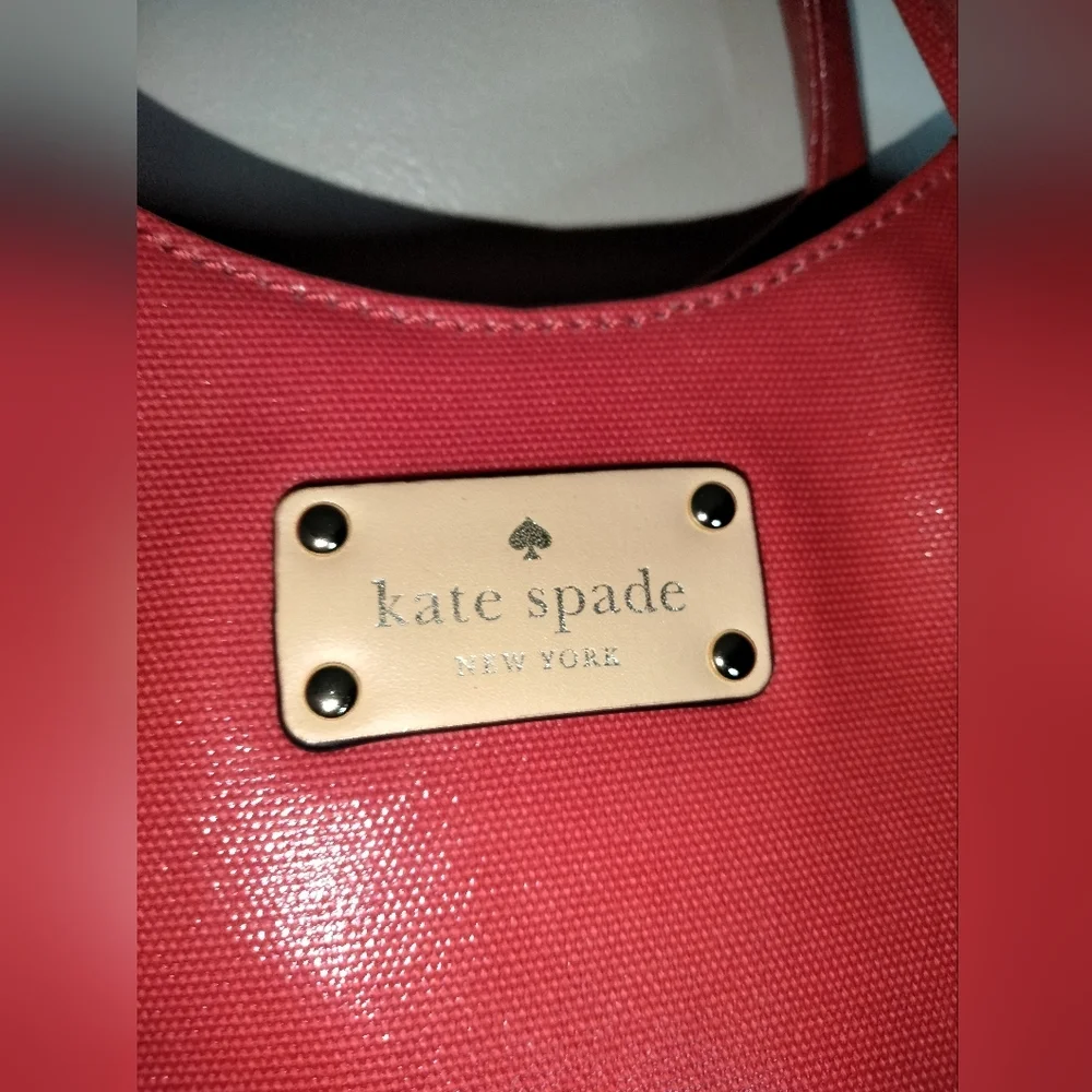 Kate Spade (Red) Textured Polka Dot Interior Pattern Snap Button Tote Bag